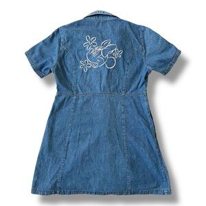 VTG Tokyo Disneyland Denim Minnie Mouse Dress Snap Front Pockets Size L Large